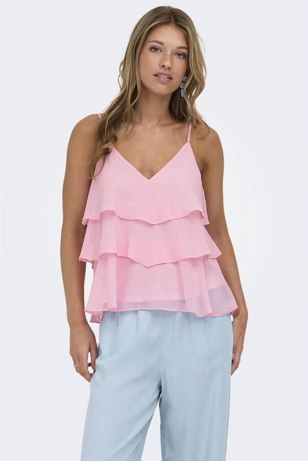 Only regular fit top met bandjes met volants model 'LINN'