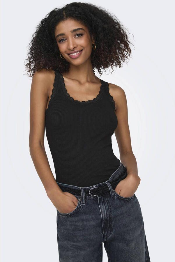 Only Tanktop ONLSARA – Tanktop met kantdetail bij de halslijn regular fit modisch jersey ribstof ronde hals - Foto 3