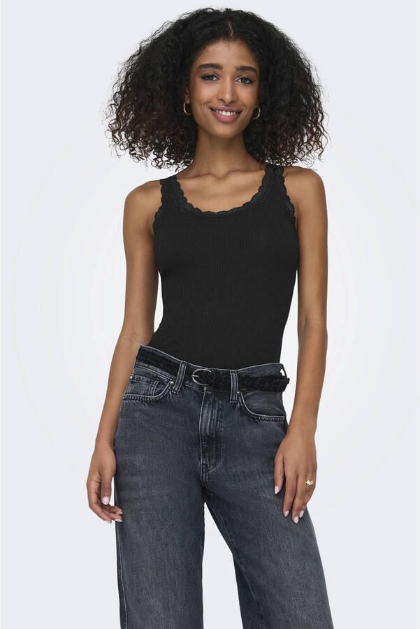Only Tanktop ONLSARA – Tanktop met kantdetail bij de halslijn regular fit modisch jersey ribstof ronde hals
