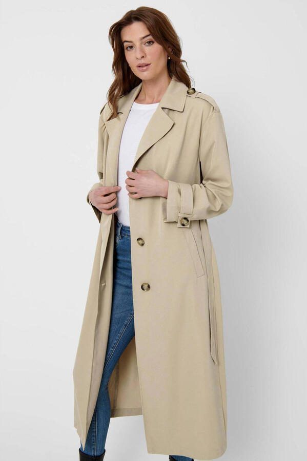Only Trenchcoat ONLLINE X-LONG TRENCHCOAT OTW NOOS met bindriem in de taille 2 zijzakken