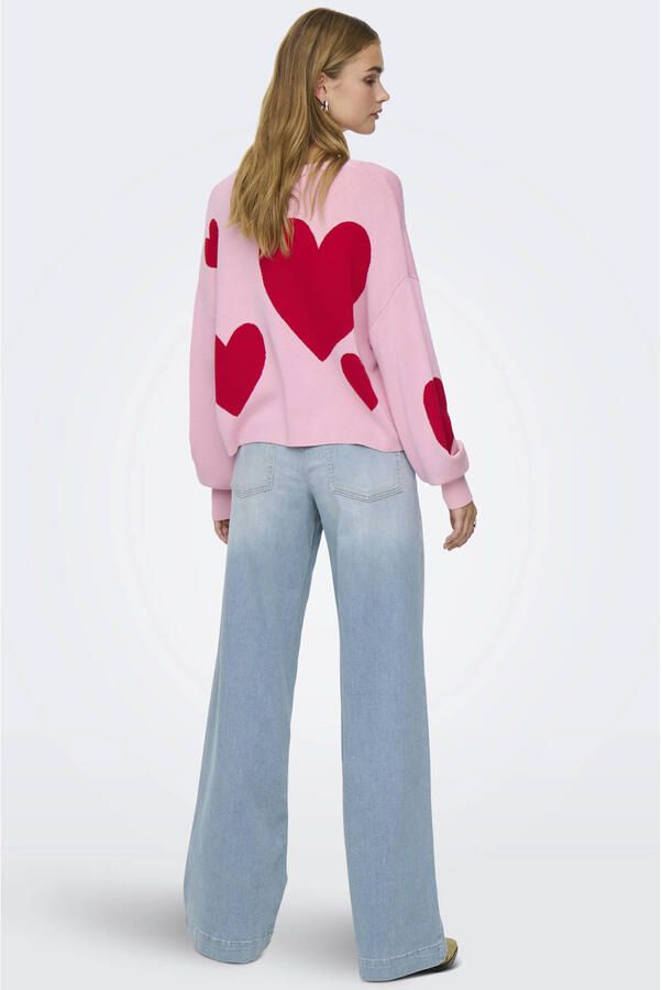 ONLY trui met hartjes roze gebreid - Foto 3