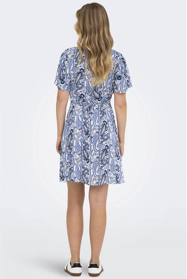 ONLY viscose korte jurk met ceintuur en print blauw - Foto 2