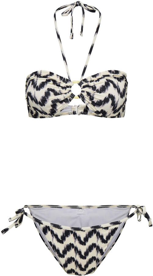 ONLY voorgevormde bandeau bikini set met print ecru zwart