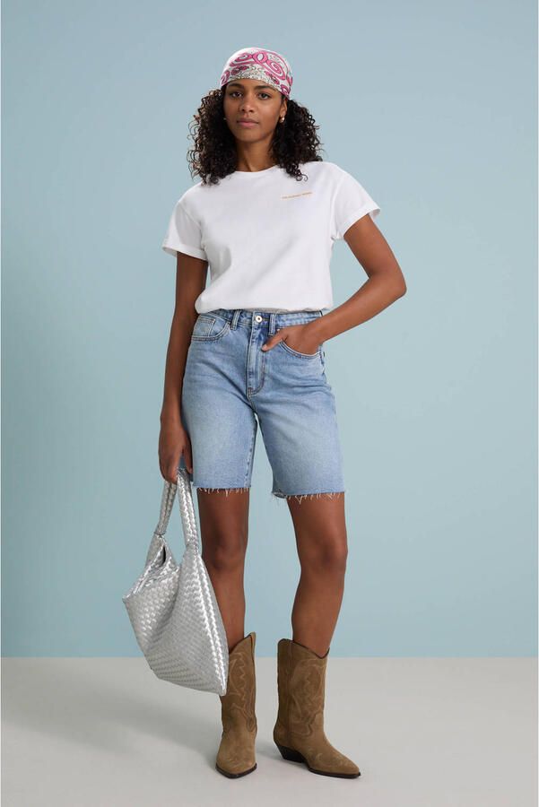 ONLY wide leg high waist denim short light blue denim