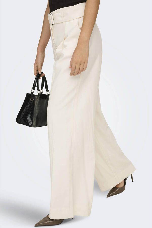ONLY wide leg high waist casual broek ecru - Foto 3