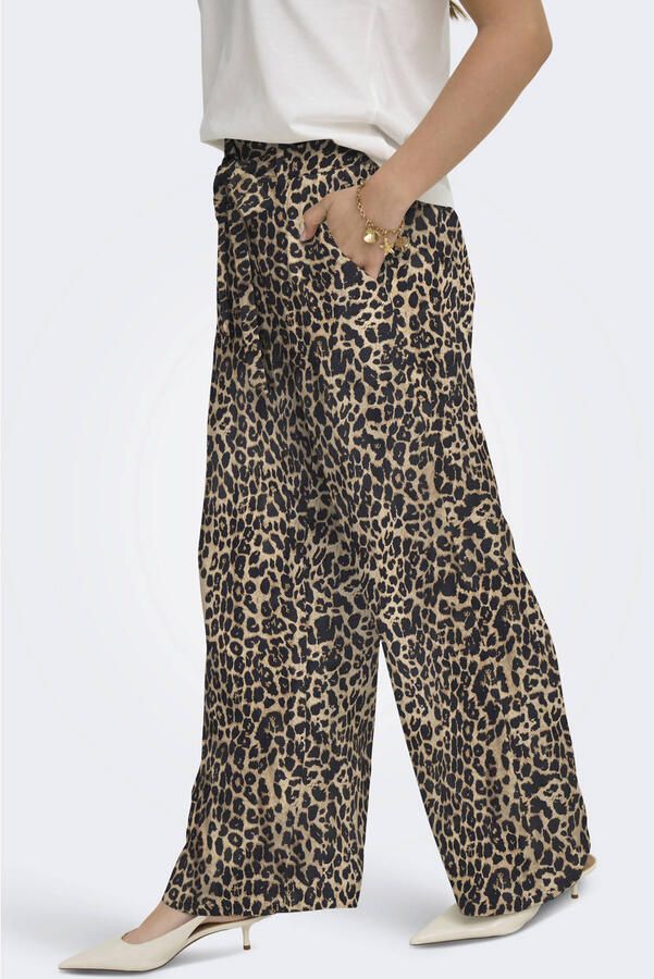 ONLY wide leg high waist casual broek met panterprint bruin - Foto 3