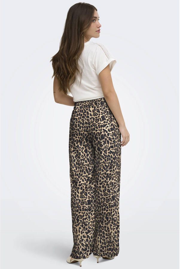 ONLY wide leg high waist casual broek met panterprint bruin - Foto 2