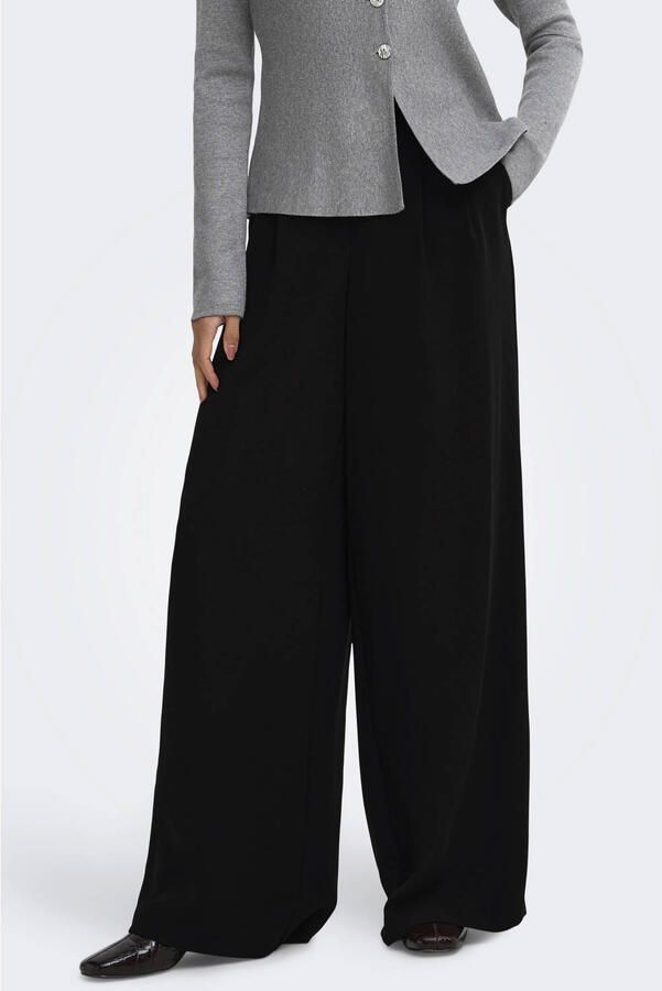 ONLY wide leg pantalon met plooien zwart