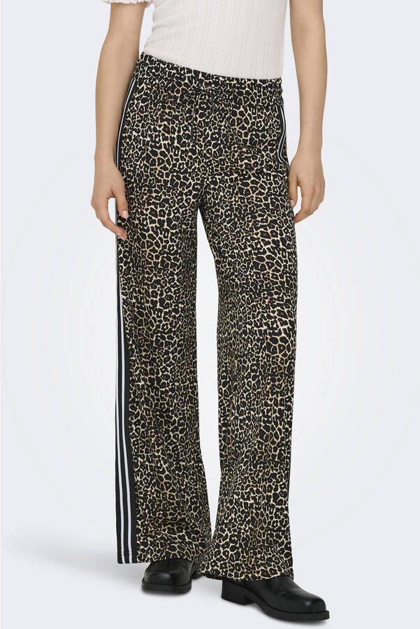 ONLY wide leg regular waist broek met panterprint bruin
