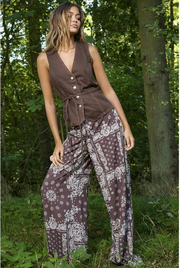 ONLY wide leg regular waist casual broek bruin - Foto 2