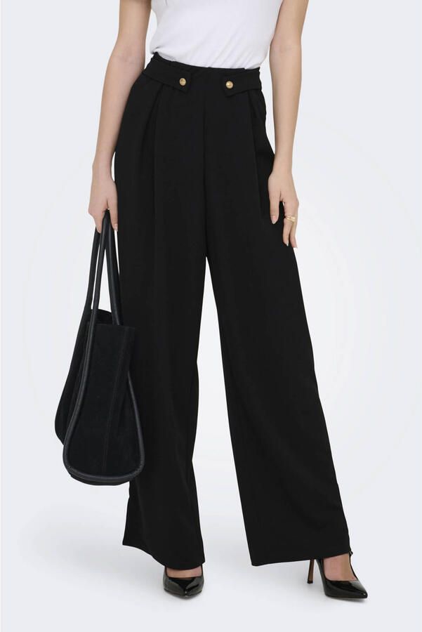 ONLY wide leg regular waist casual broek zwart