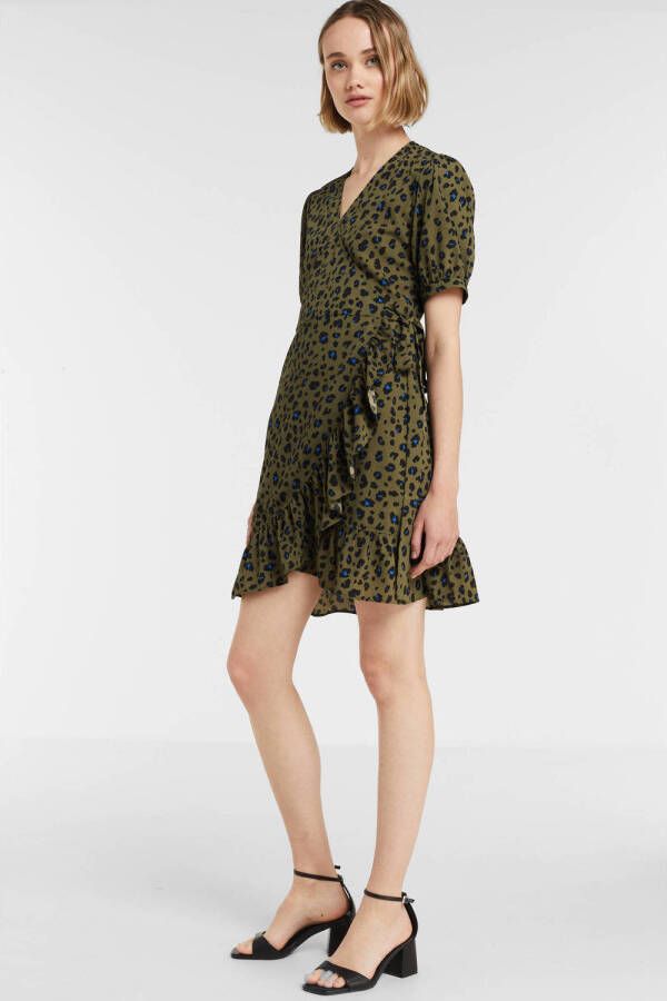 ONLY overslagjurk ONLZOEY met all over print en ruches olijfgroen zwart blauw