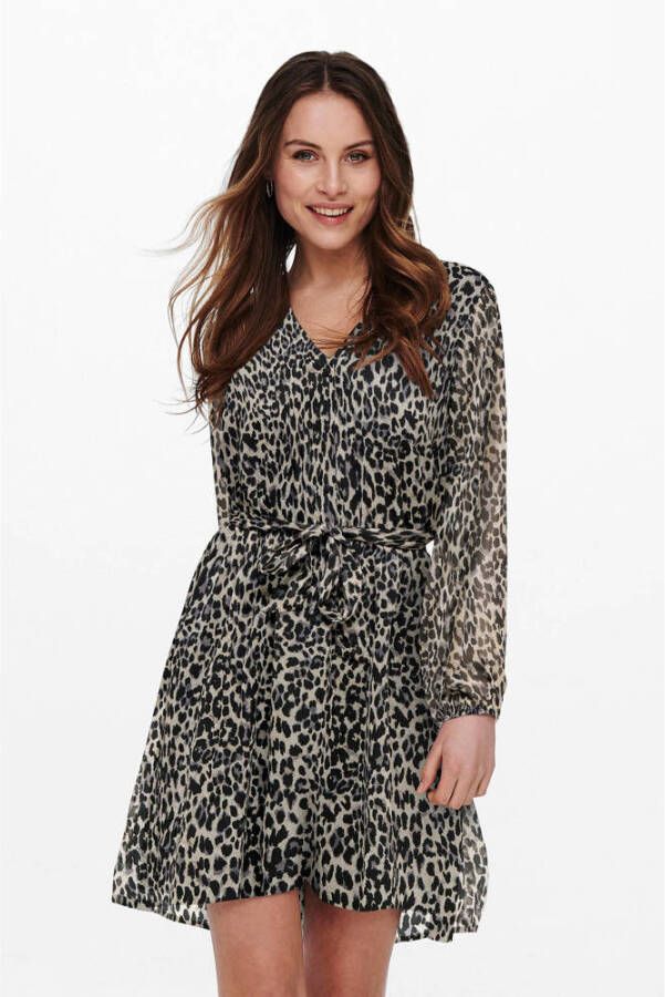 ONLY semi-transparante jurk ONLCERA met panterprint en ceintuur bruin zwart