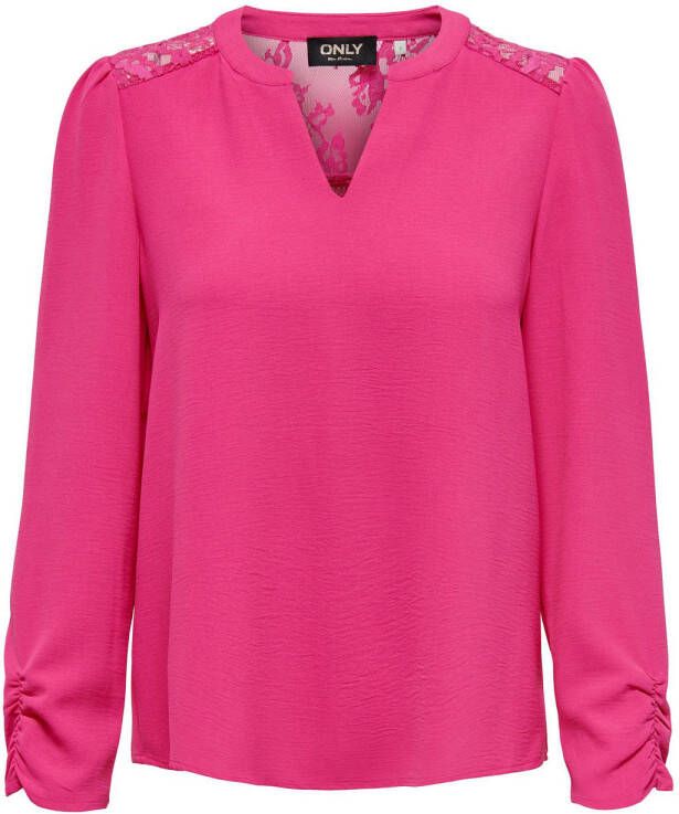 ONLY semi-transparante top ONLMETTE van gerecycled polyester fuchsia