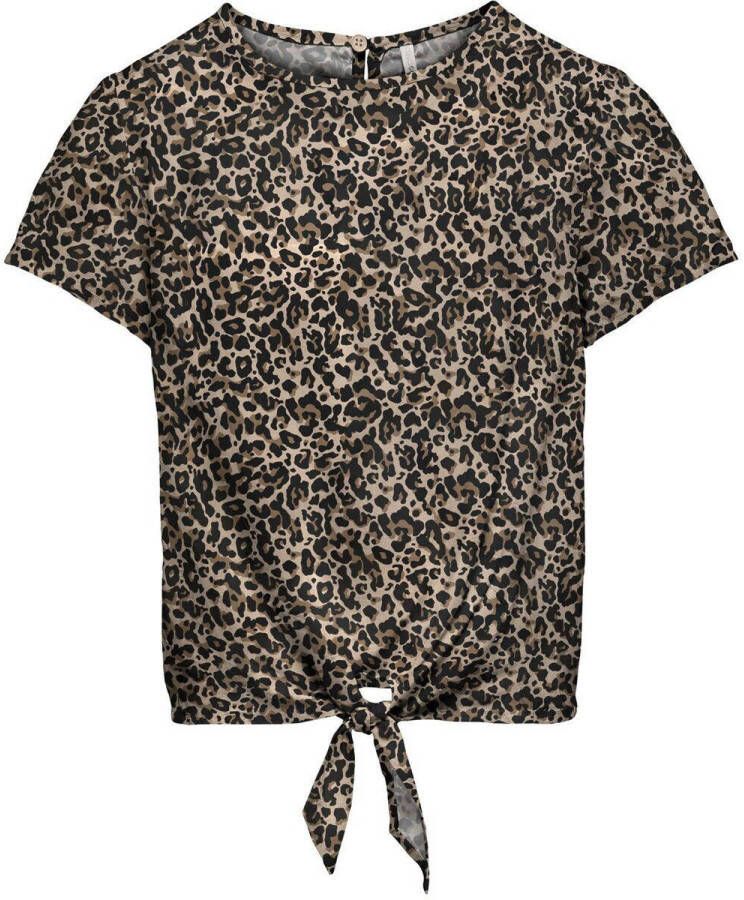 Only T-shirt KOGLINO met all over print bruin Meisjes Polyester Ronde hals 110-116