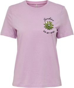 ONLY T-shirt ONLKITA met printopdruk en pailletten roze