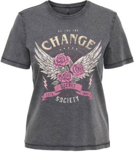 ONLY T-shirt ONLLIMA met printopdruk grijs roze