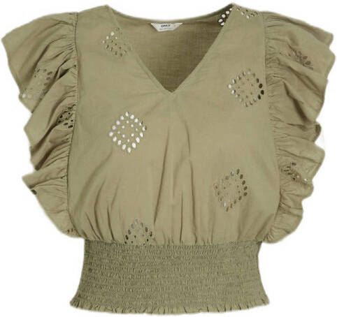 ONLY cropped top ONLIRMA met ruches groen
