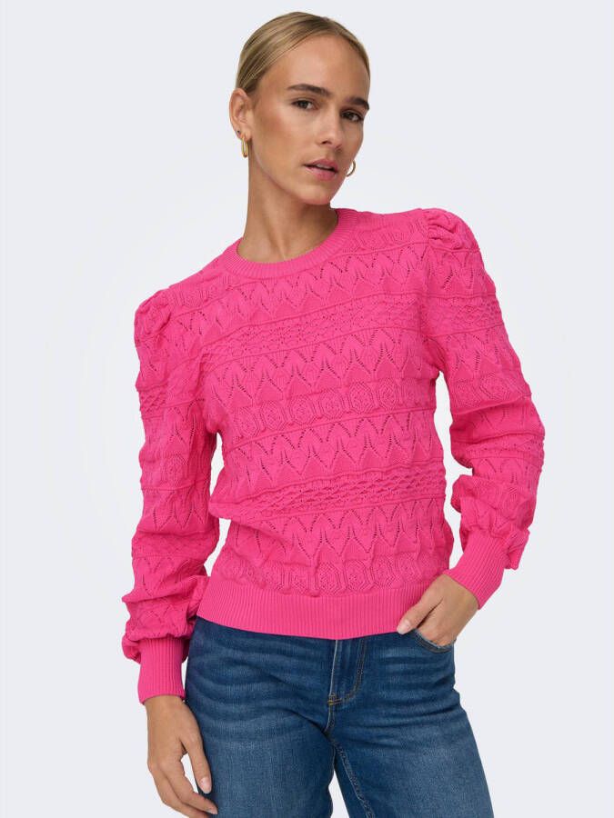 Only Onlsandy LS Structure O-Neck CC KNT Azalea Pink | Freewear Roze Pink Dames
