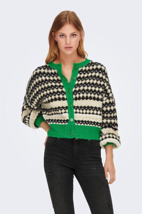 ONLY vest ONLMADEA met grafische print groen zwart beige