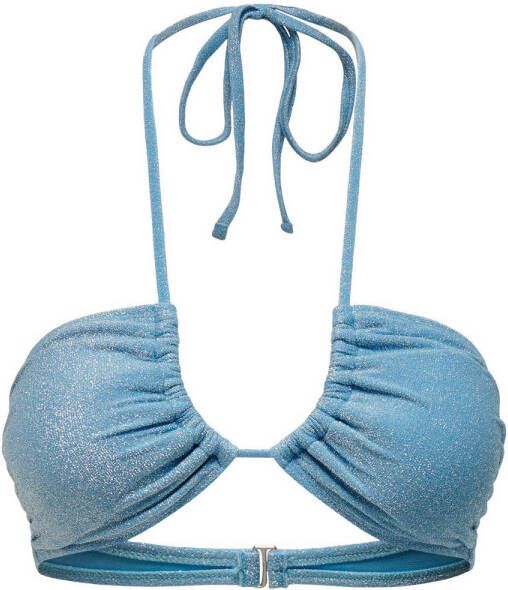 ONLY voorgevormde halter bikinitop ONLEMMY met lurex blauw