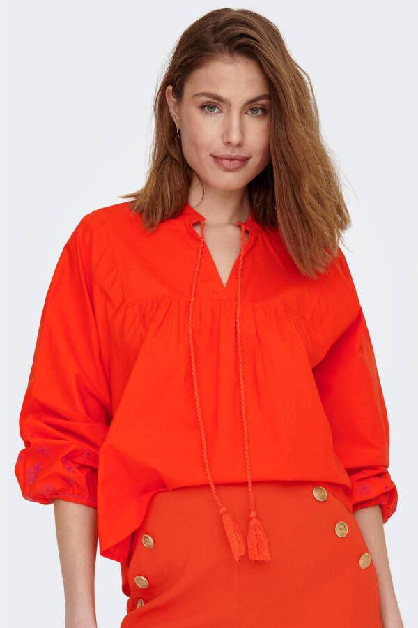ONLY Wehkamp x Denise Anna's loose fit blousetop ONLMONICA met borduursels oranje roze