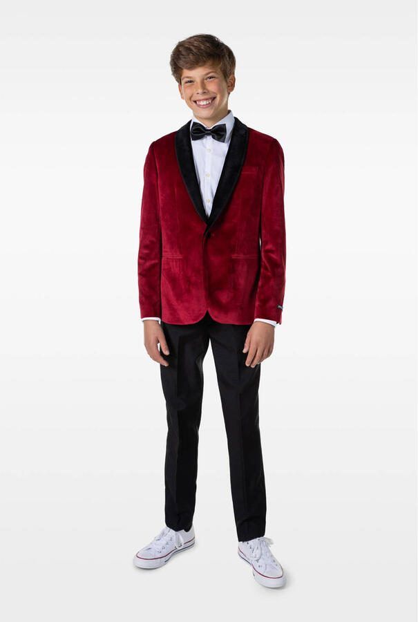 OppoSuits colbert Dinner Jacket rood zwart Jongens Velours Reverskraag 122 128 - Foto 3