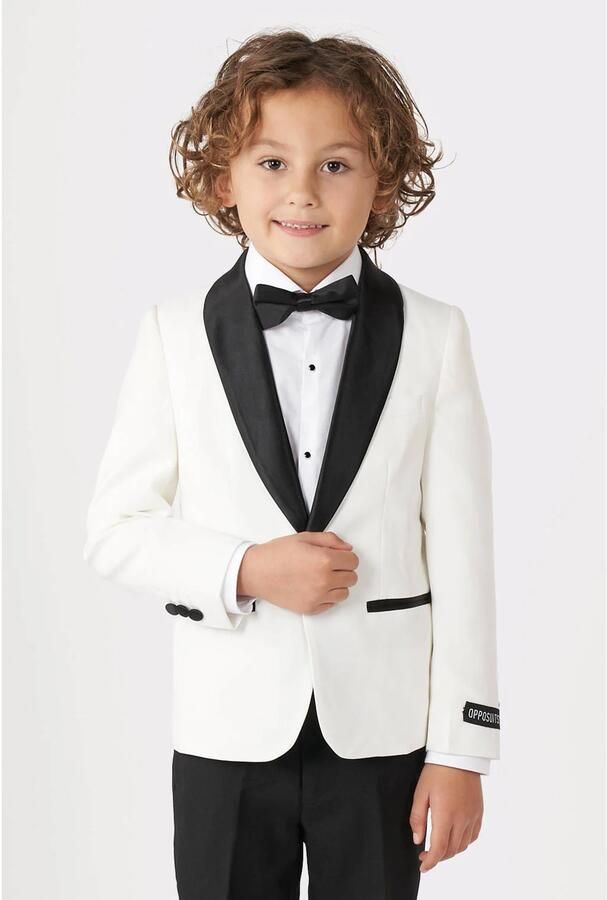 OppoSuits colbert Pearly White wit zwart Kostuum Jongens Polyester Reverskraag 158 164