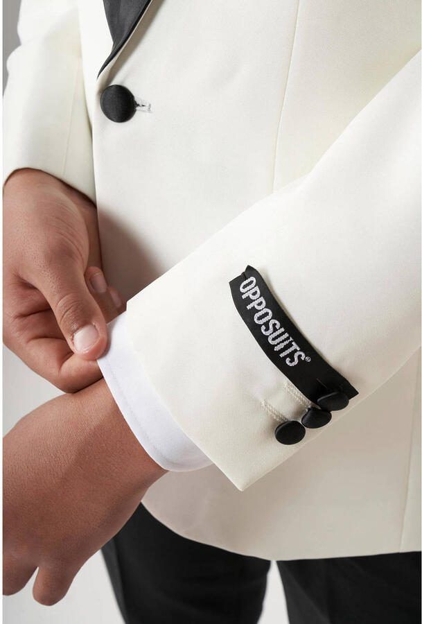 OppoSuits colbert Pearly White wit zwart Kostuum Jongens Polyester Reverskraag 110 116 - Foto 2