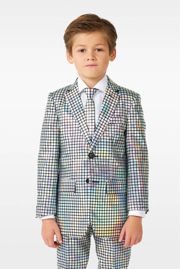 OppoSuits kostuum Discoballer met all over print zilver zwart