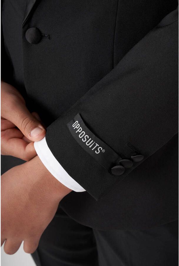 OppoSuits kostuum Jet Set Black zwart Jongens Polyester Reverskraag Effen 134 140