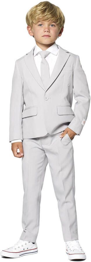 OppoSuits kostuum lichtgrijs Jongens Polyester Reverskraag Effen 110 116