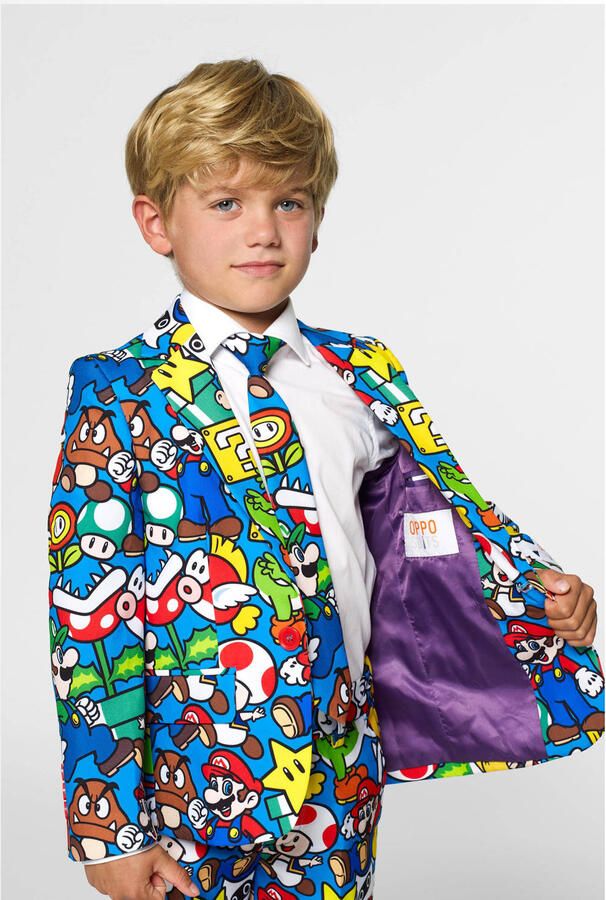 OppoSuits kostuum Super Mario™ met all over print multi Jongens Polyester Klassieke kraag 134 140