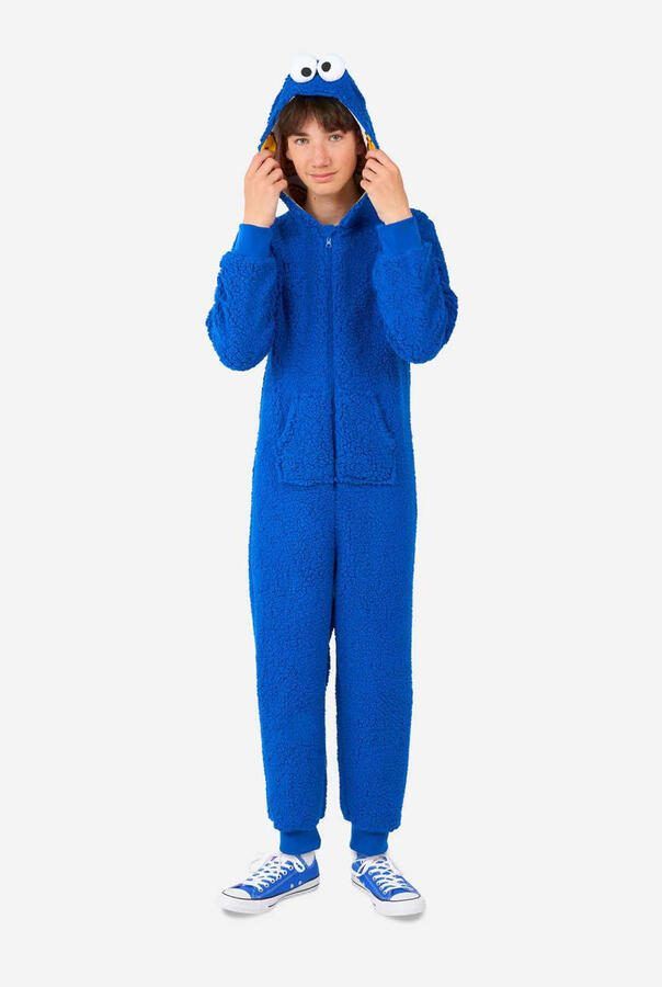 OppoSuits onesie Cookiemonster blauw Jongens Teddy Capuchon All over print 122 128