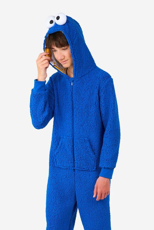 OppoSuits onesie Cookiemonster blauw Jongens Teddy Capuchon All over print 122 128 - Foto 2