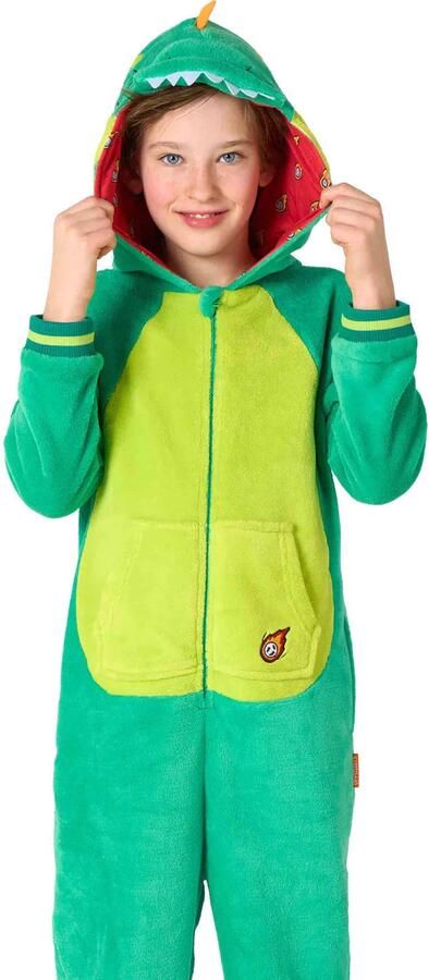OppoSuits onesie dinosaurus groen lichtgroen oranje