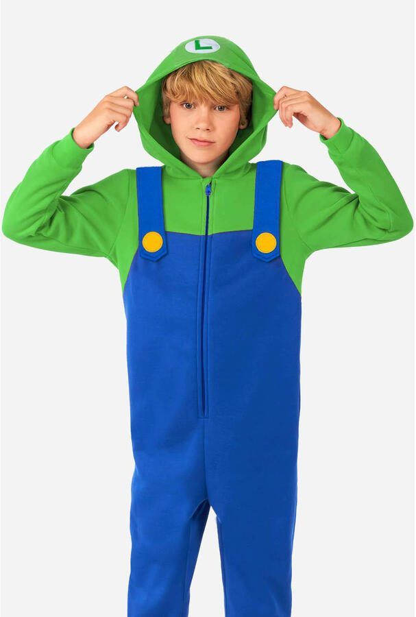 OppoSuits onesie Luigi blauw groen Jongens Polyester Capuchon All over print 146 152 - Foto 2