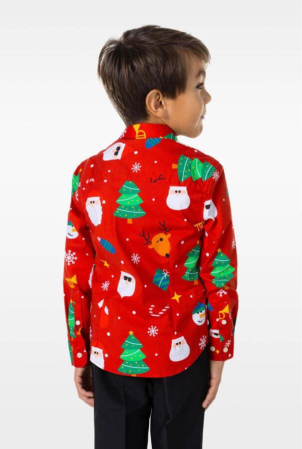 OppoSuits overhemd Festivity met all over print rood multicolor Jongens Stretchkatoen Klassieke kraag 110 116