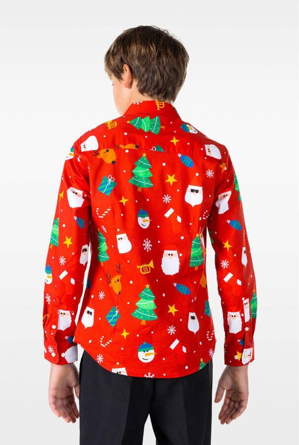 OppoSuits overhemd Festivity met all over print rood multicolor Jongens Stretchkatoen Klassieke kraag 110 116 - Foto 2