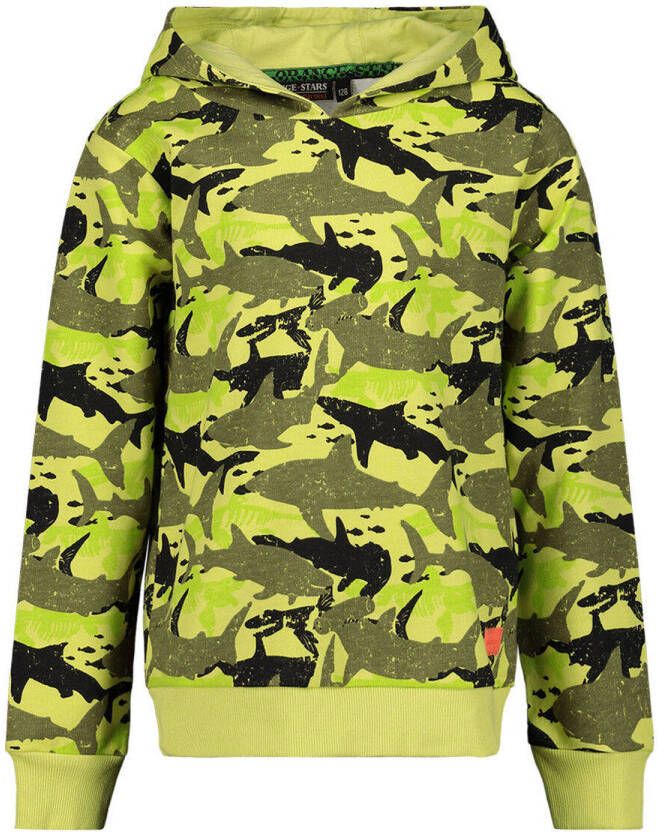 Orange Stars hoodie met camouflageprint limegroen