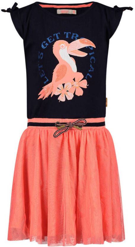 Orange Stars jurk met printopdruk marine oranje Blauw Meisjes Stretchkatoen Ronde hals 140-146
