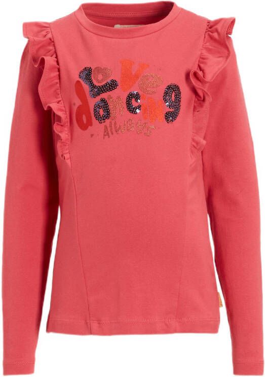 Orange Stars longsleeve Neelke met tekstopdruk roze Meisjes Katoen Ronde hals 104