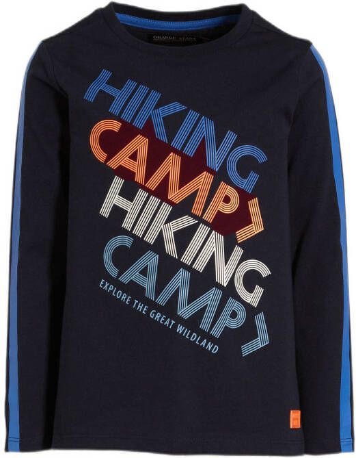 Orange Stars longsleeve Niel met tekstopdruk donkerblauw Jongens Katoen Ronde hals 104