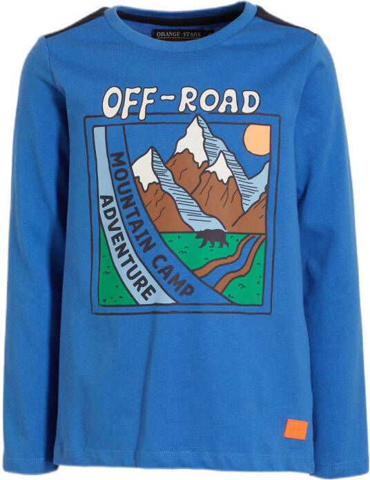 Orange Stars longsleeve Nikai met printopdruk blauw Jongens Katoen Ronde hals 104