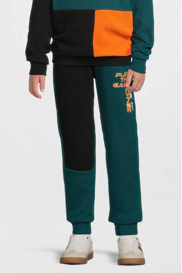 Orange Stars colourblock fleece joggingbroek Adam met printopdruk teal - Foto 3