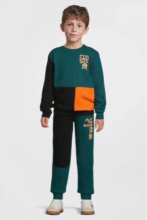 Orange Stars colourblock fleece joggingbroek Adam met printopdruk teal - Foto 4