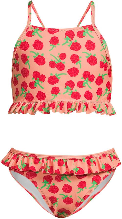 Orange Stars crop bikini met ruches oranje fuchsia