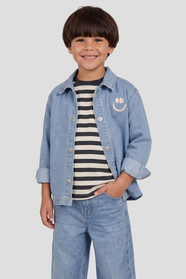 Orange Stars denim overhemd met print lichtblauw Jongens Stretchdenim Klassieke kraag - Foto 2