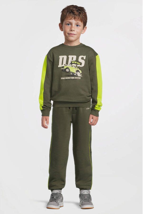 Orange Stars fleece joggingbroek met contrasterende bies Alec khaki - Foto 5