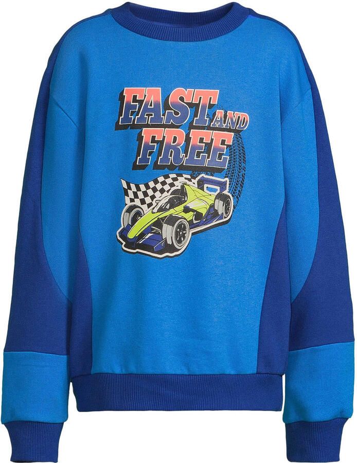 Orange Stars fleece sweater met contrasterende detail Lev blauw